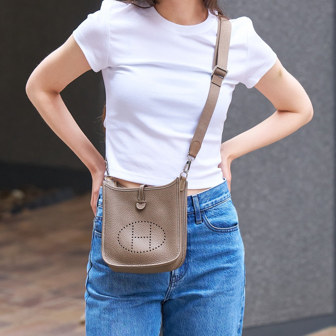 エルメス ショルダー コットン HERMES エルメス ショルダーストラップ コットン レザー ブラウン
